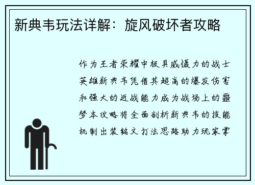 新典韦玩法详解：旋风破坏者攻略