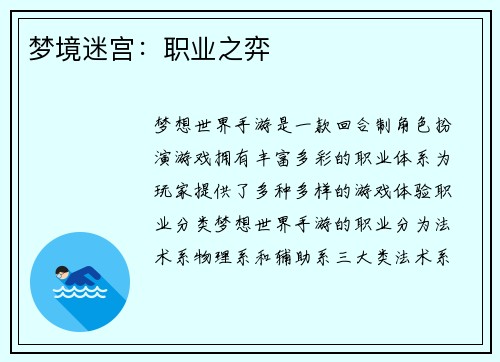 梦境迷宫：职业之弈