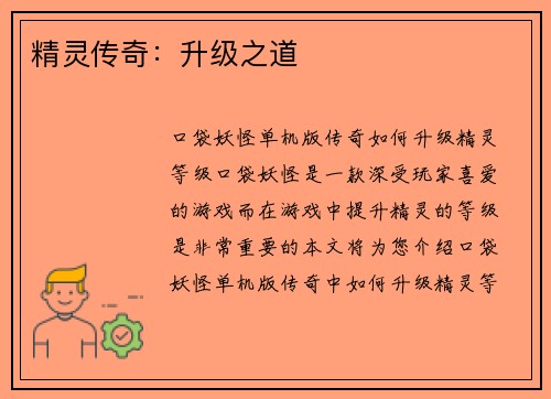 精灵传奇：升级之道